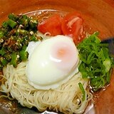 ぶっかけそうめん☆オクラとトマトと半熟卵☆